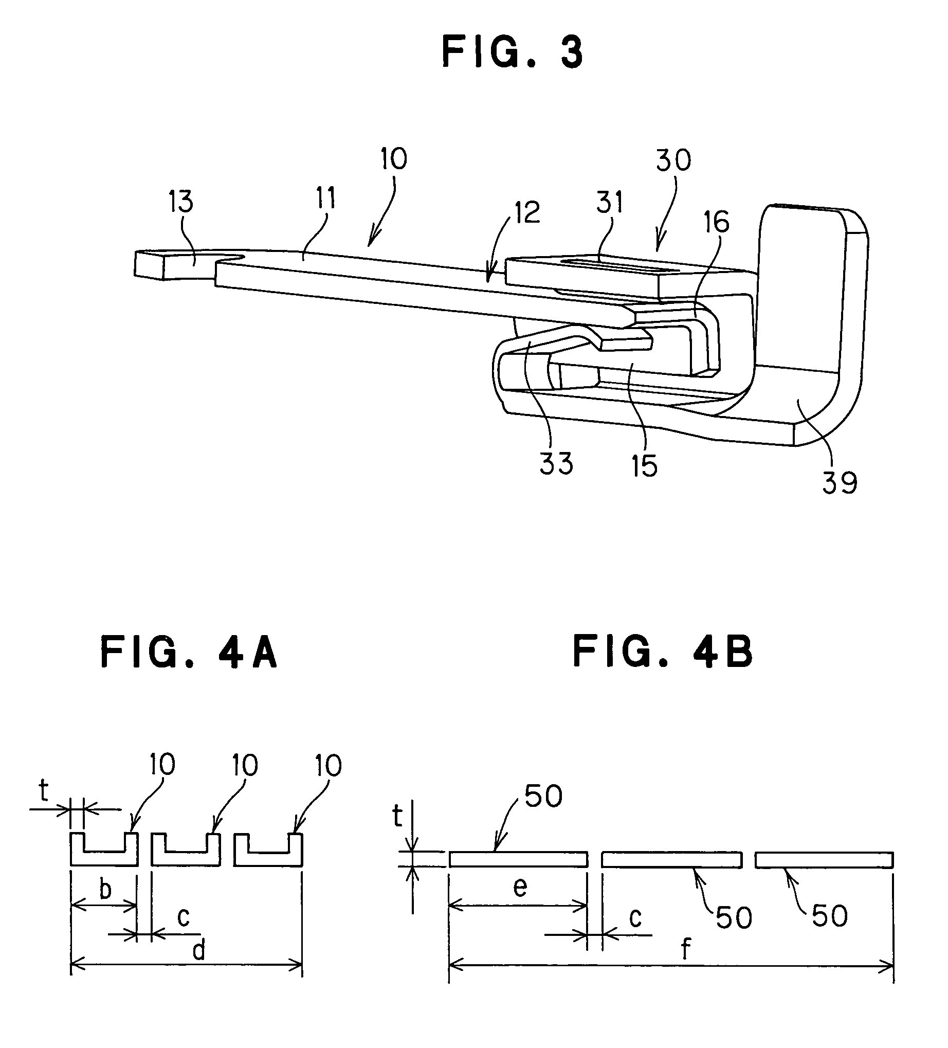 Connector structure with a u-shaped cross section having a male terminal and a female terminal