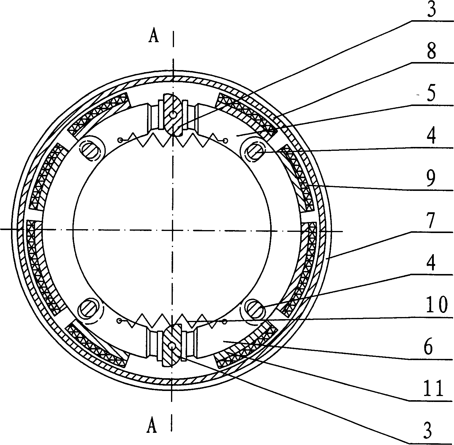 Drum type four-ungulae pneumatic brake with gap adjusted automatically