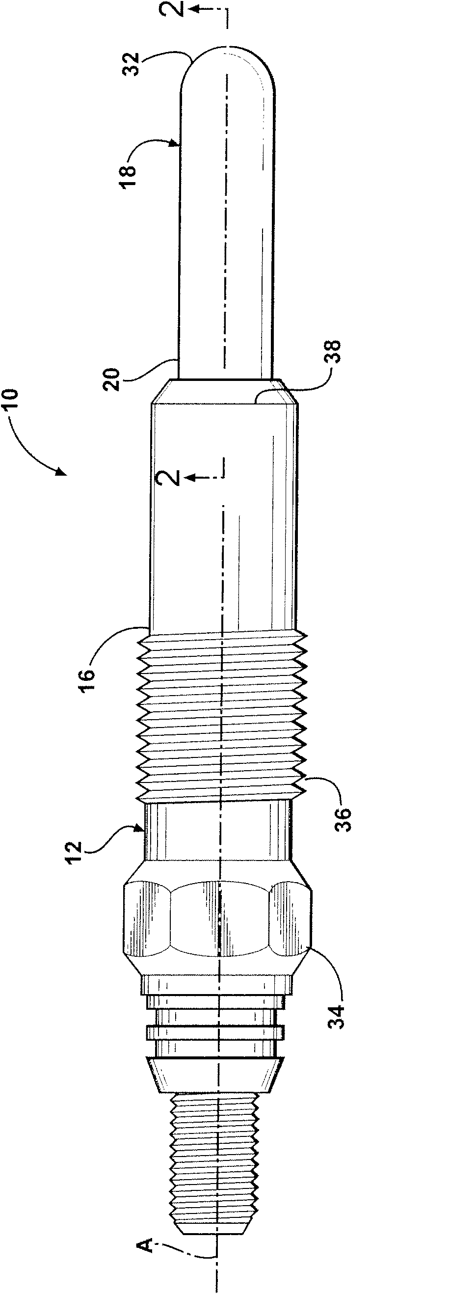 Glow plug with metallic heater probe