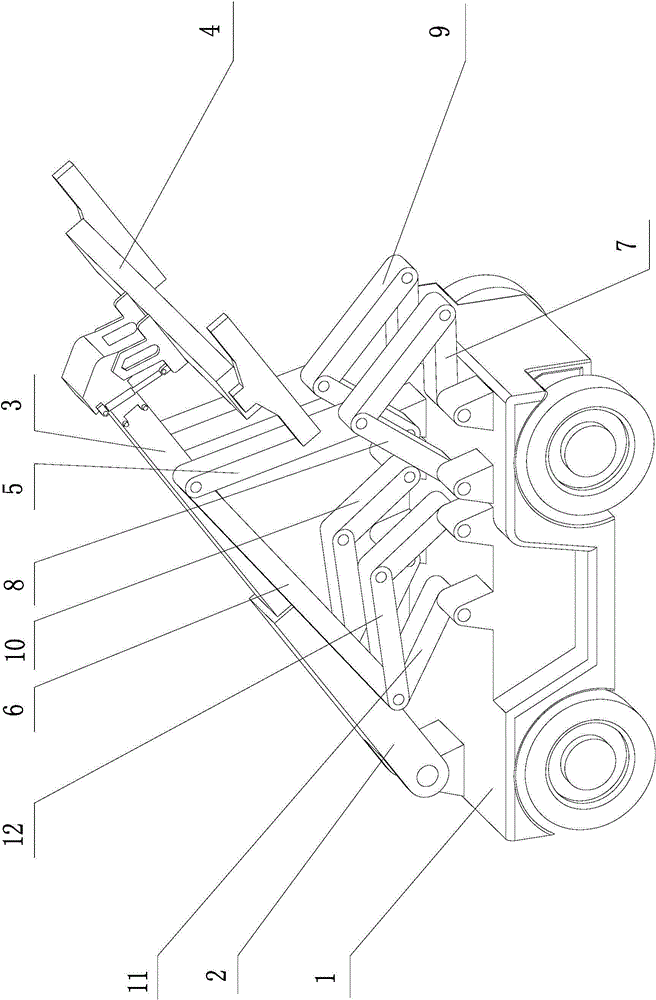 Plane two-degree-of-freedom eleven-rod double closed-loop sub-chain type container front-handling mobile crane