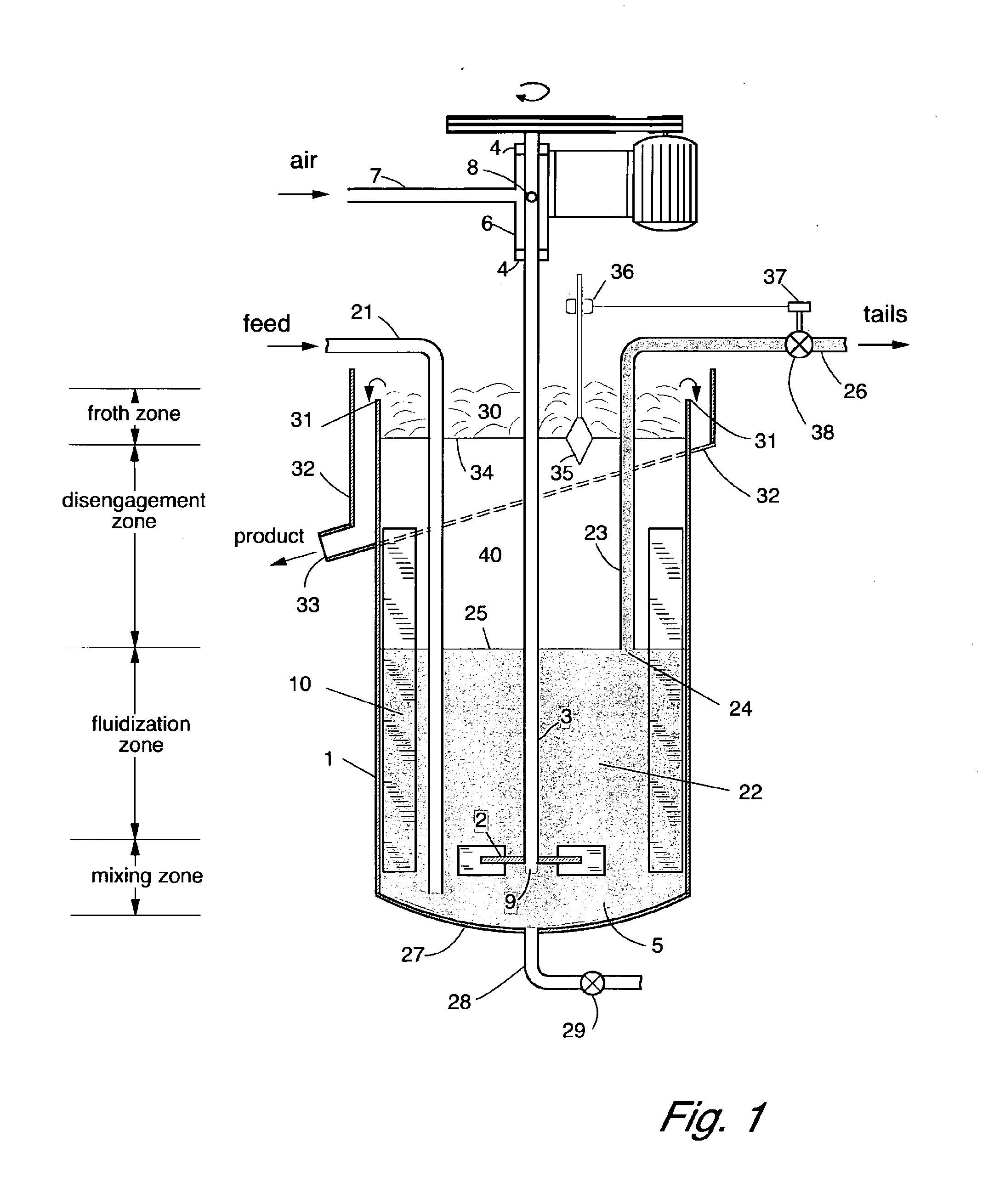 Improved method and apparatus for froth flotation in a vessel with agitation