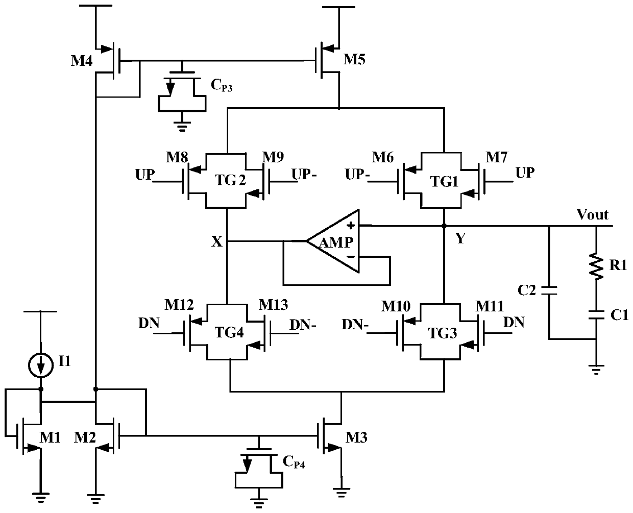 Differential charge pump circuit with operational amplifier