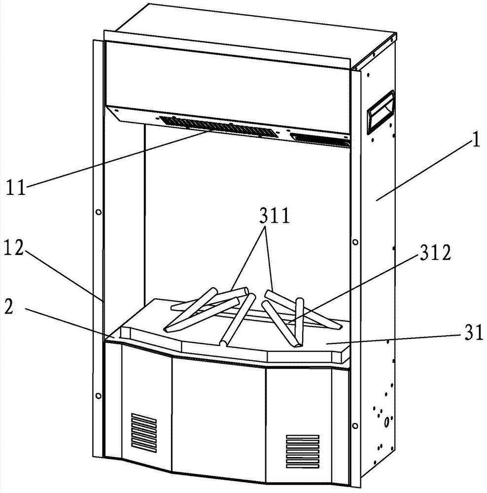 A fog-making simulated fireplace with 3D flame effect