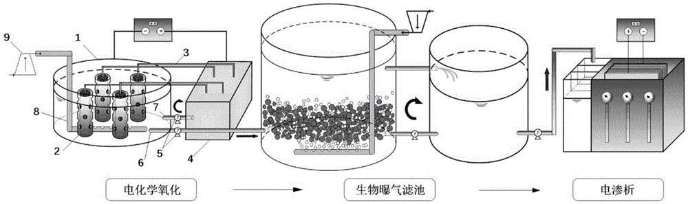 Advanced treatment device for nitrogen-containing heterocyclic ring compound chemical tail water and combination technology thereof