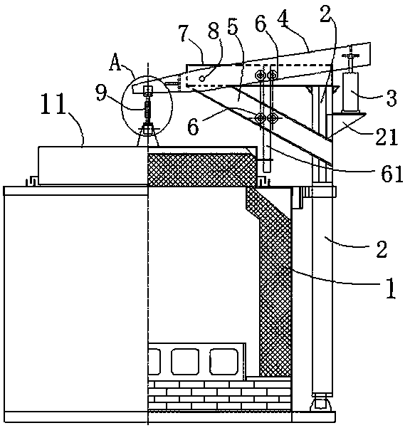 Furnace cover lifting structure of pit furnace