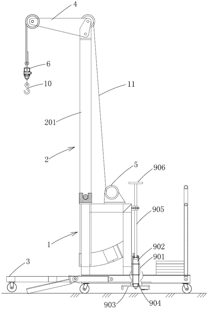 Multi-function handling equipment for substations with lockable frame and hook lifting