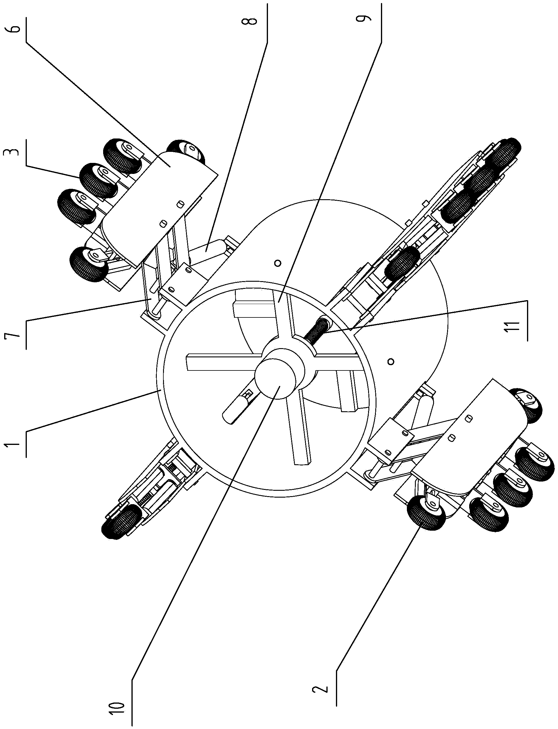 Pipeline robot walking device capable of being automatically adapted to diameters