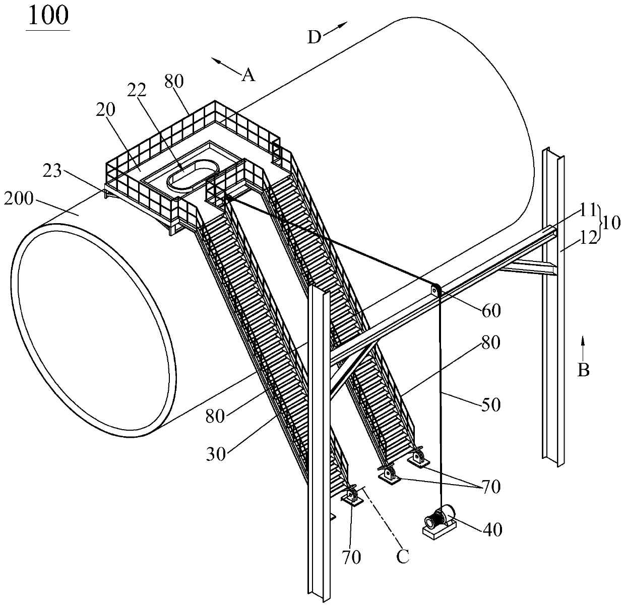 Wind power tower barrel door frame welding platform