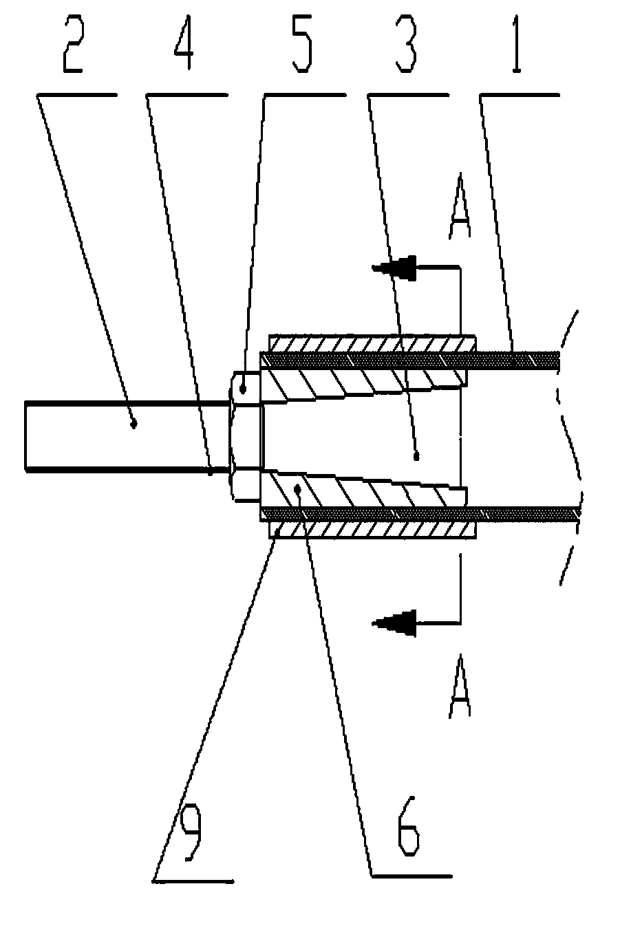 Anchoring device used between FRP (Fiber Reinforced Plastic) pipe and metal bar