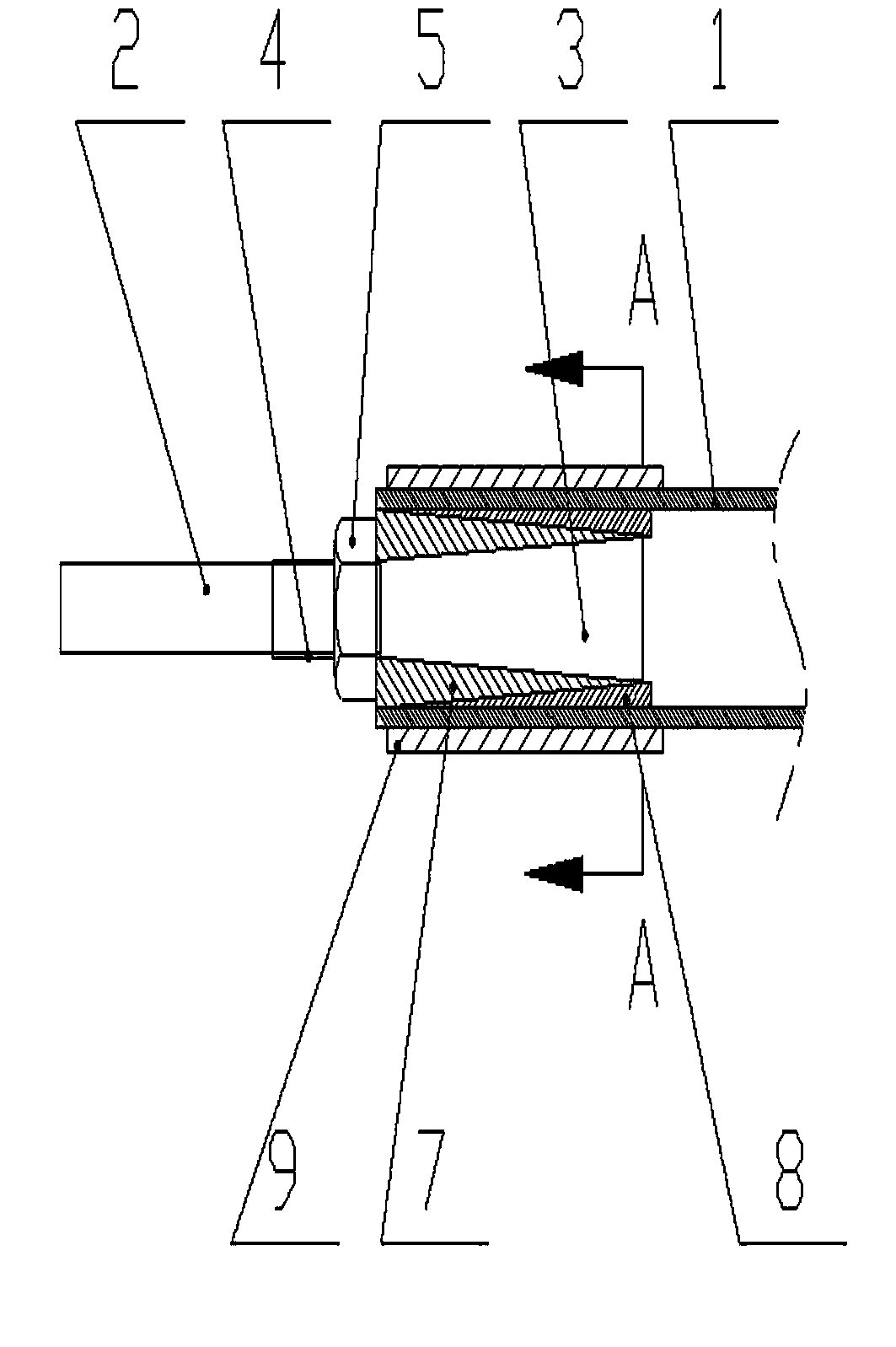 Anchoring device used between FRP (Fiber Reinforced Plastic) pipe and metal bar