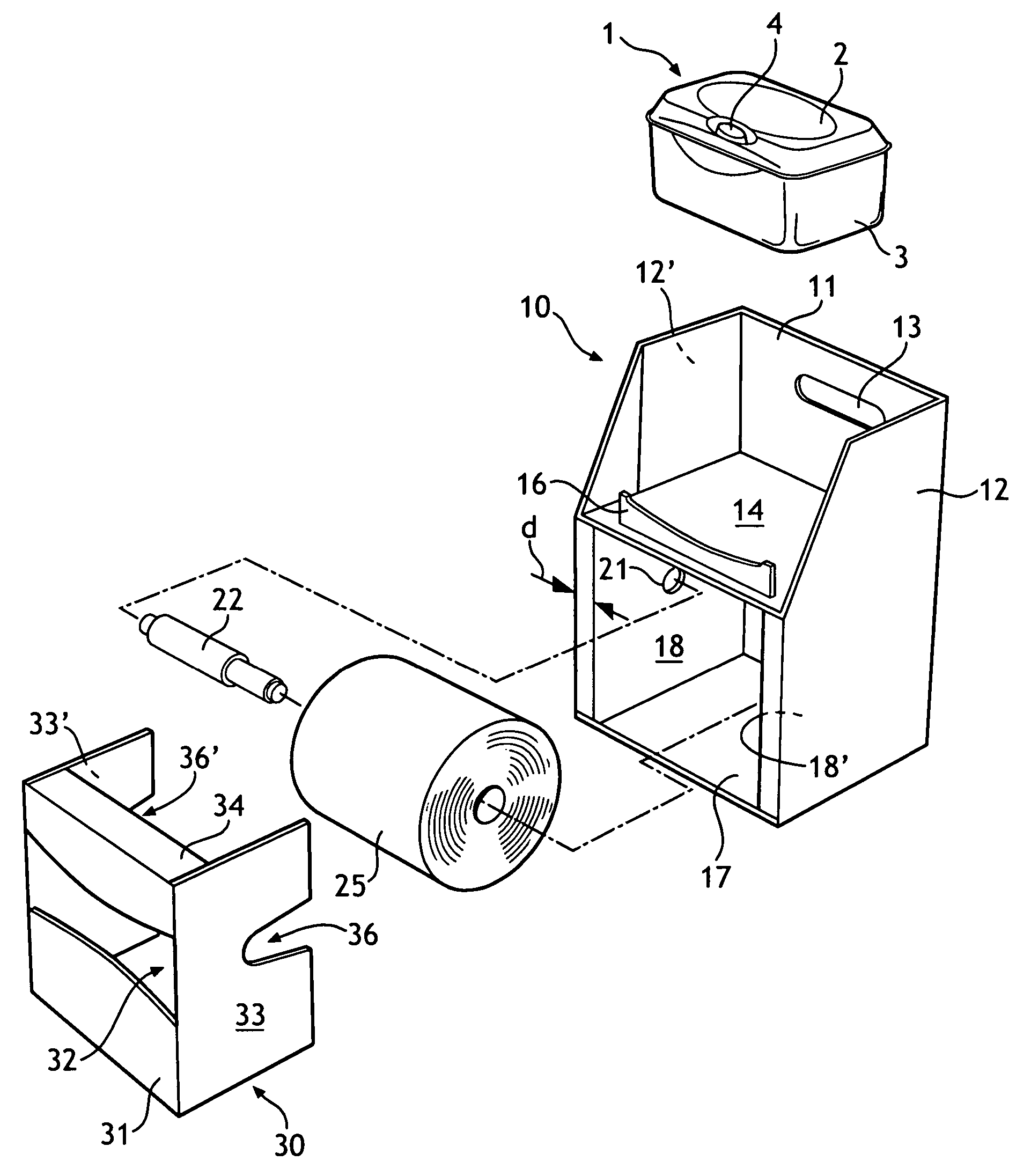 Trial kit for dispensing toilet paper and moist wipes