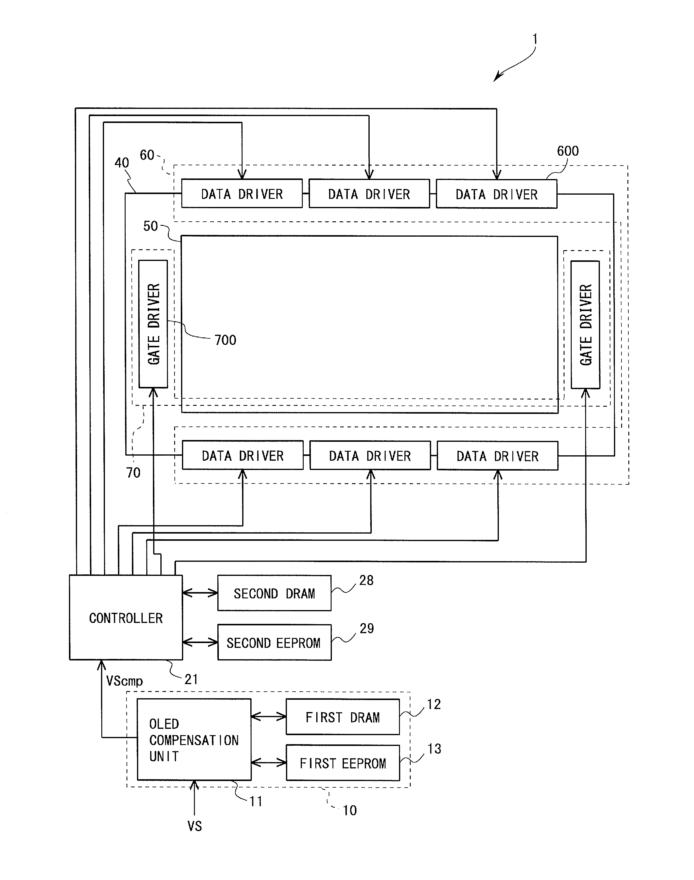 Data processing device for display device, display device equipped with same and data processing method for display device