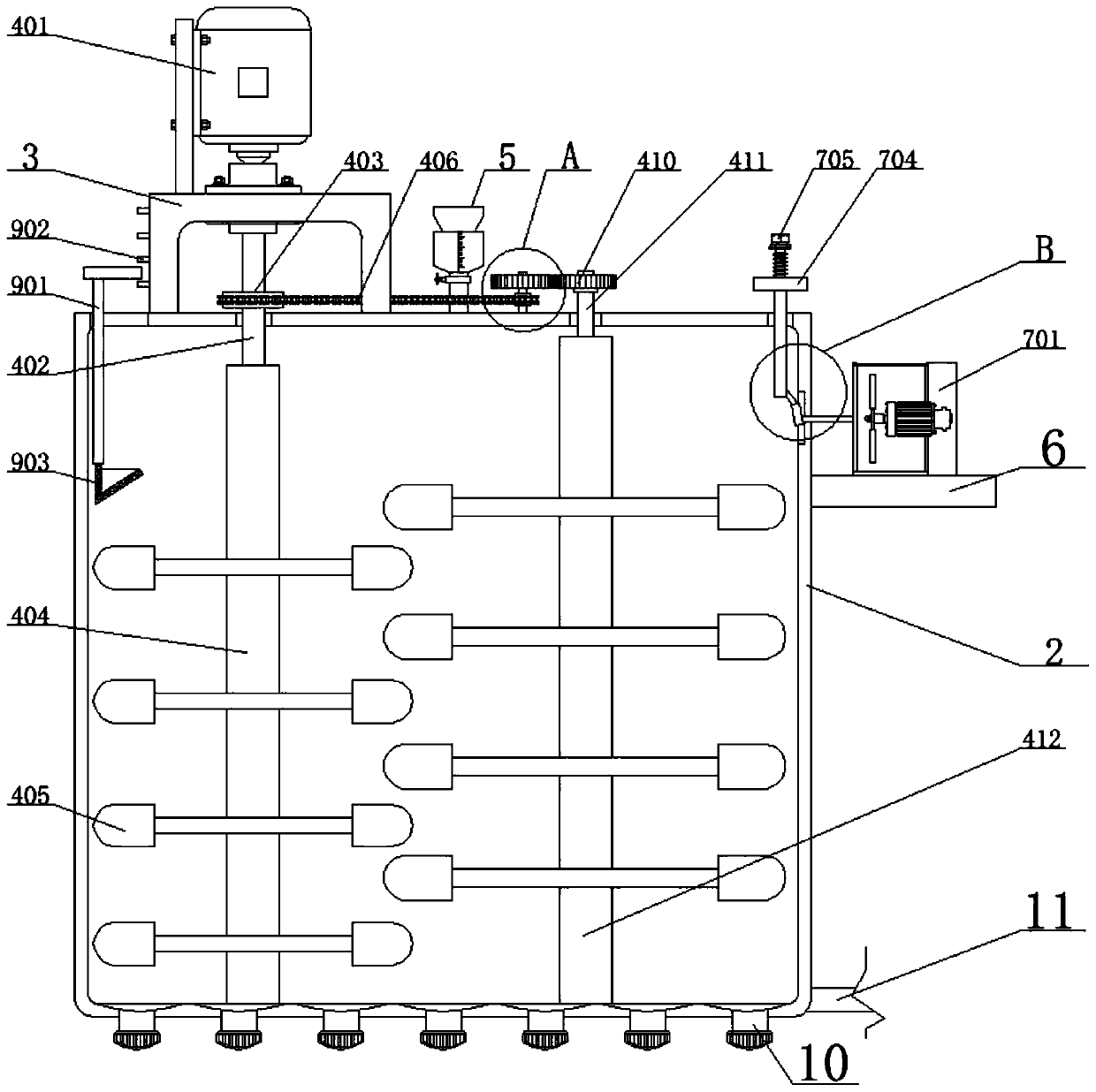 Staggered stirring apparatus for producing instant powder, and using method thereof