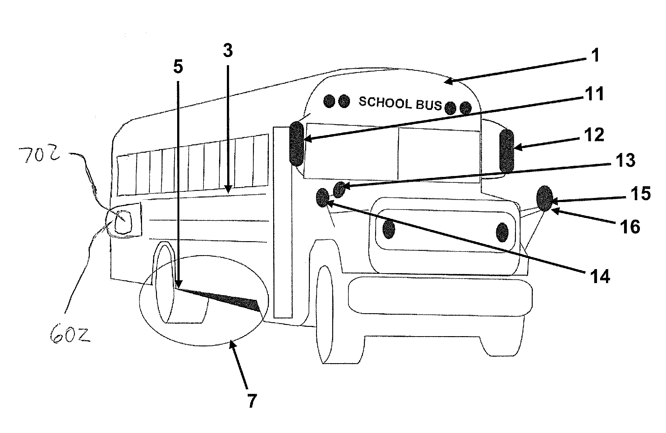 Mirror for Improved Visibility of Danger Zone Area on Right Side of School Buses