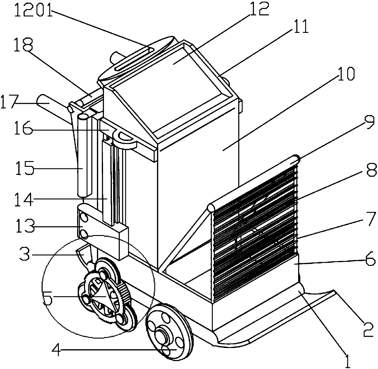 Hand-push type cleaning vehicle device for property cleaning