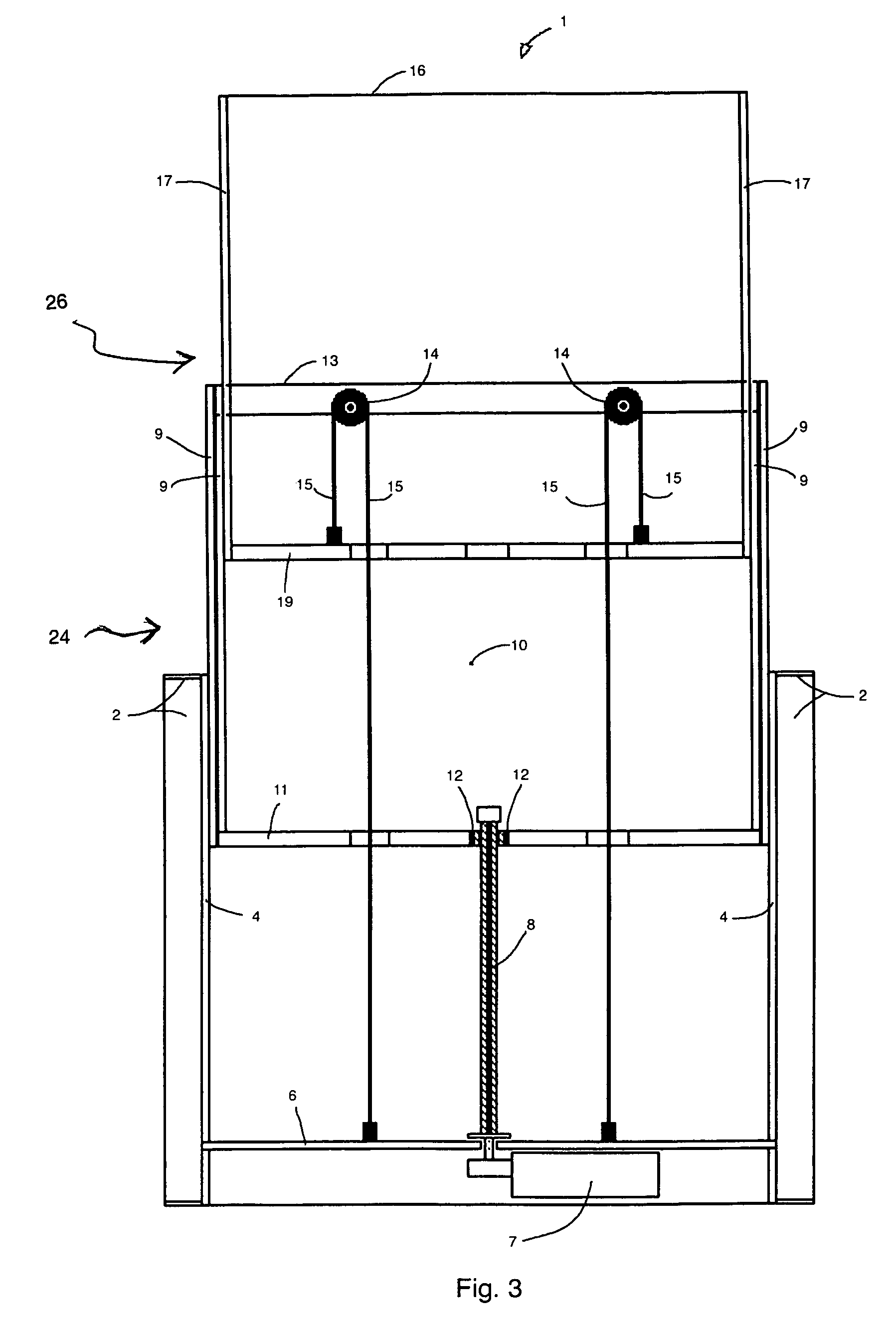 Lifting device for visual screens