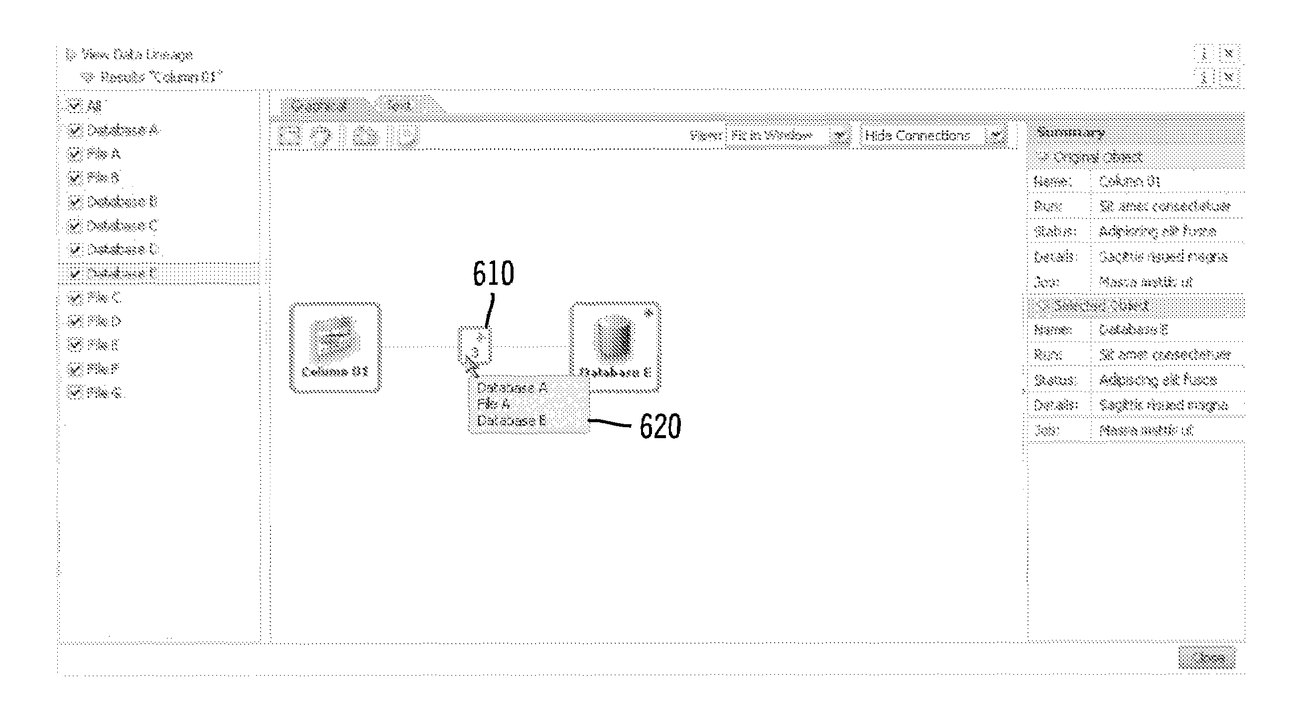 User interface options of a data lineage tool