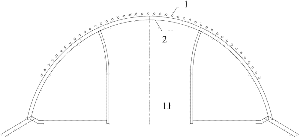 Long-span tunnel overlapping carrying arch structure for upper-soft and lower-hard stratum and construction method thereof