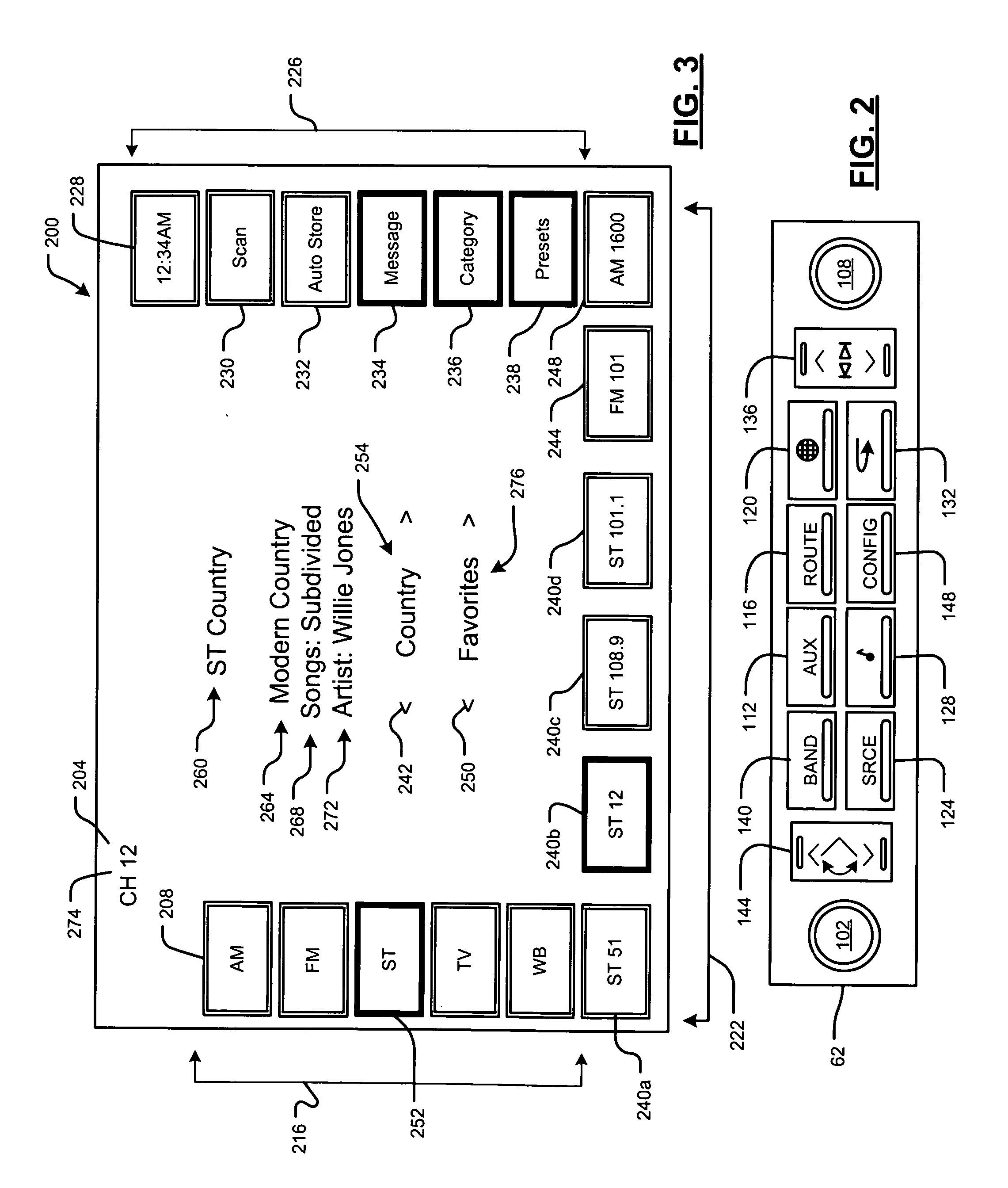 Radio system that simultaneously displays preset channels from multiple bands