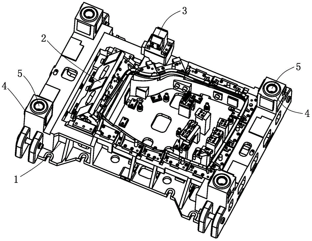 Automobile external covering part stamping die achieving lateral reshaping by using hydraulic system to drive sliding blocks