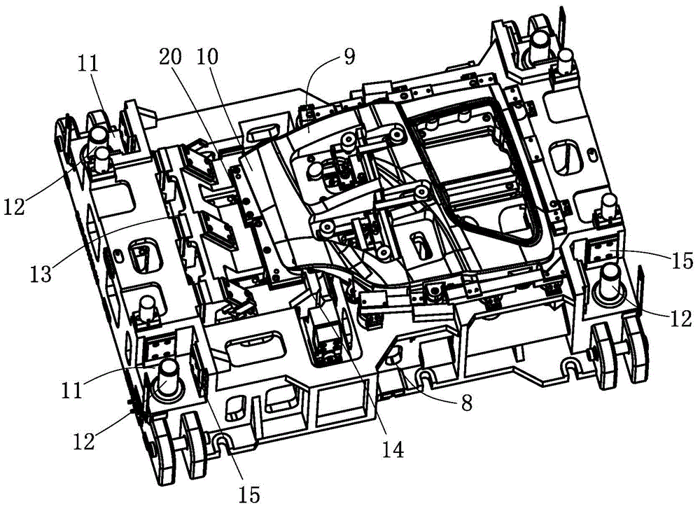 Automobile external covering part stamping die achieving lateral reshaping by using hydraulic system to drive sliding blocks