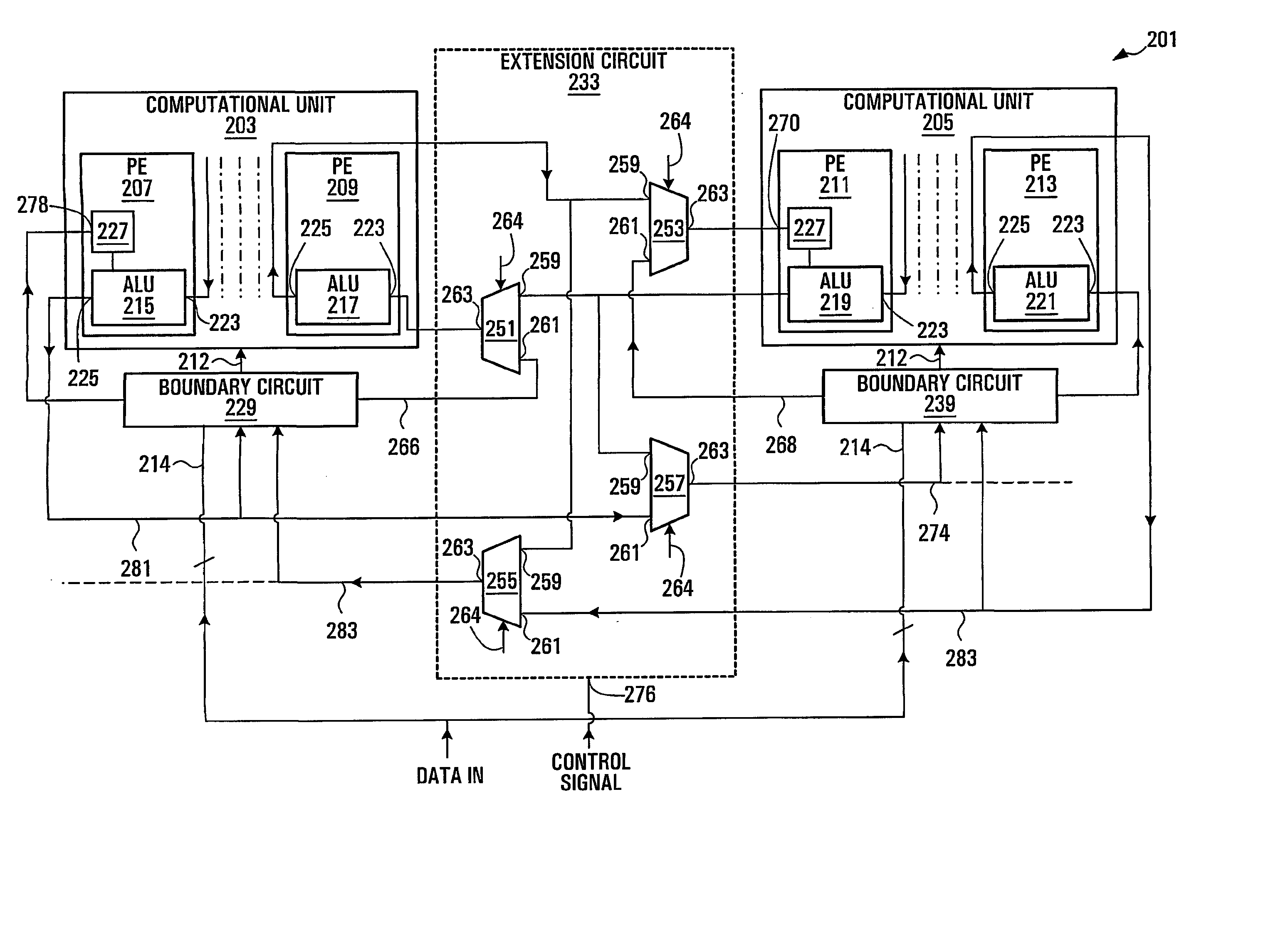 Apparatus for variable word length computing in an array processor