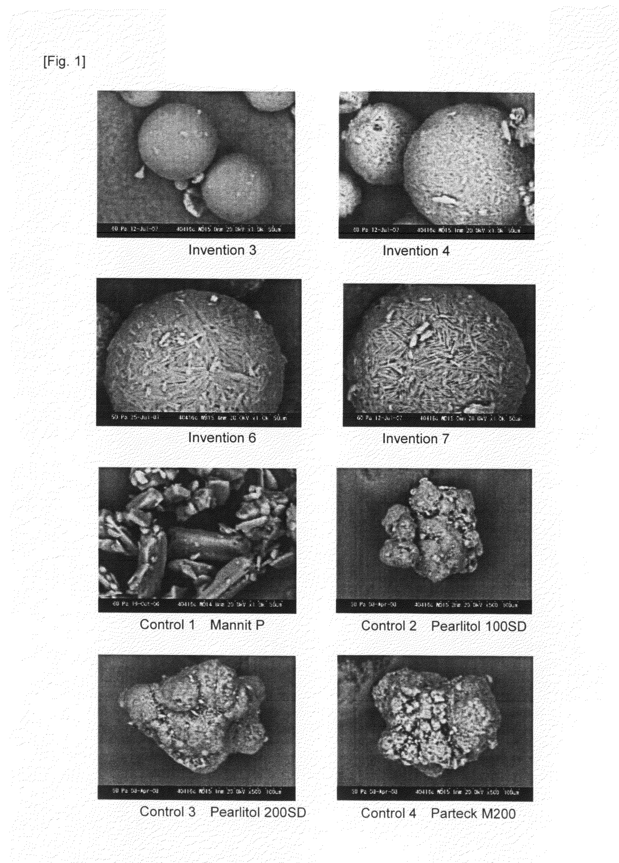 Spherical particle of crystalline mannitol