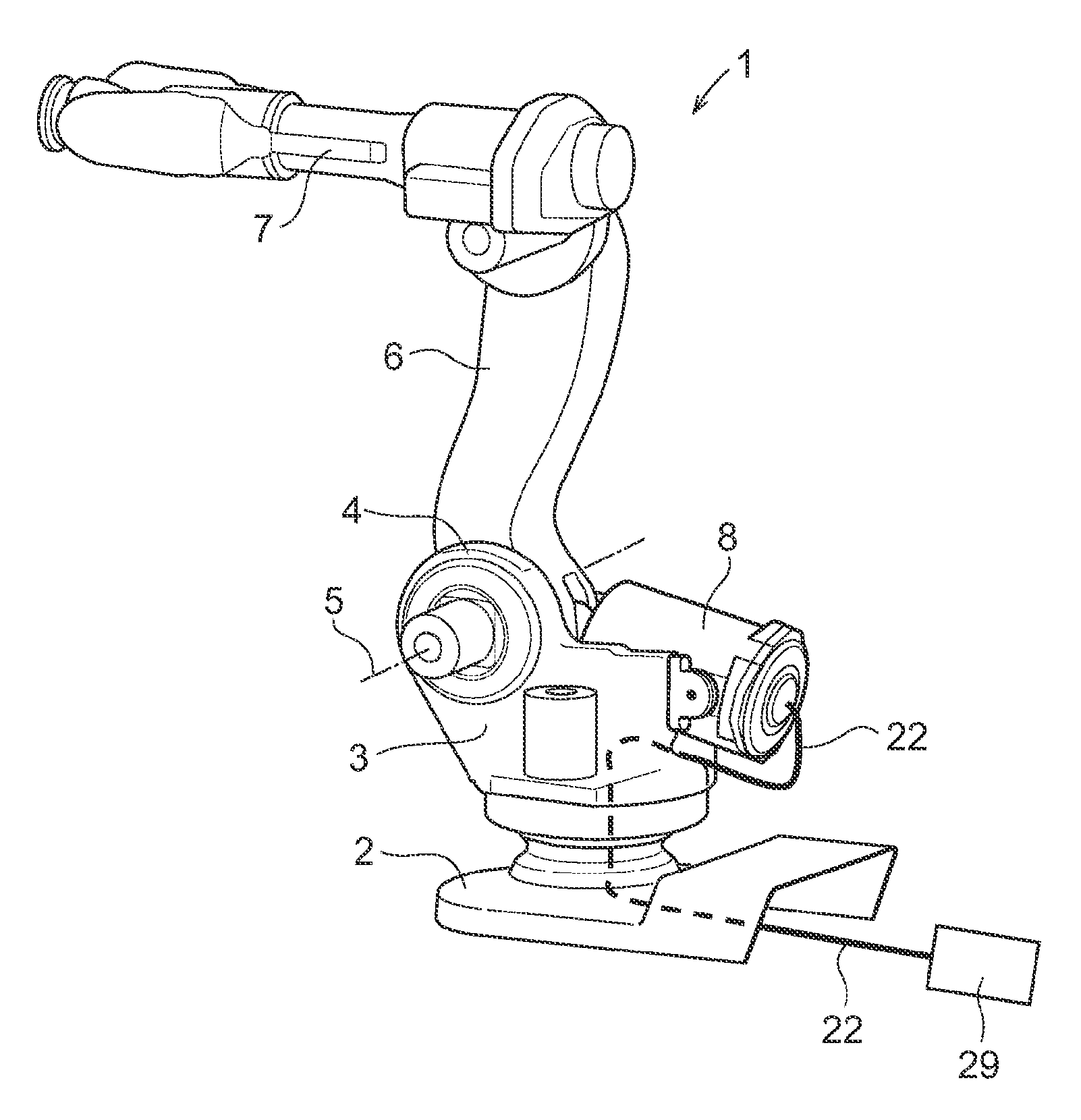 Industrial robot with pressurized air supply in balancing device