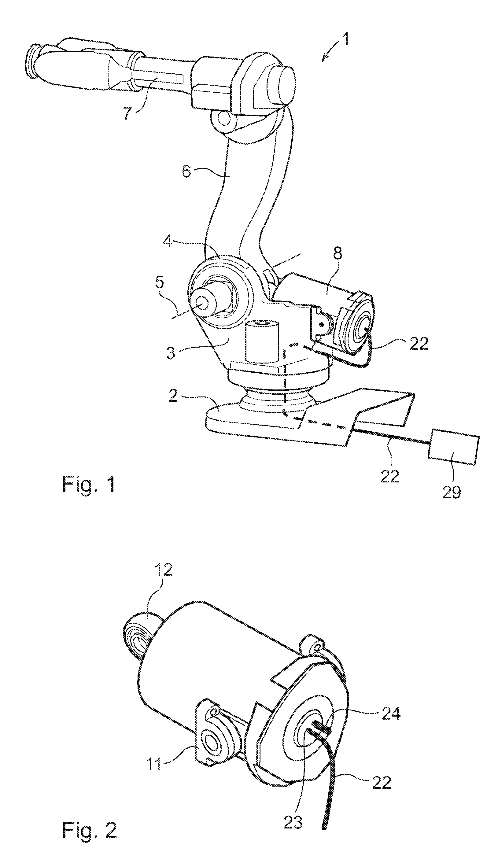 Industrial robot with pressurized air supply in balancing device