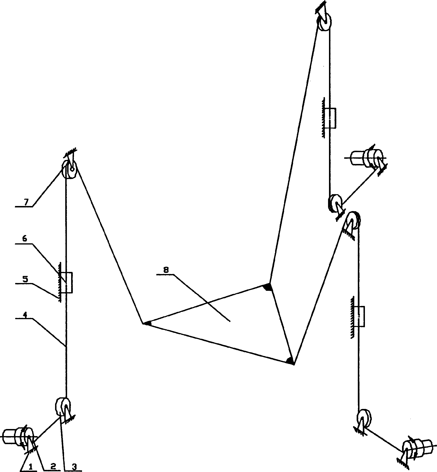 Three-freedom parallel mechanism driven by flexible rope