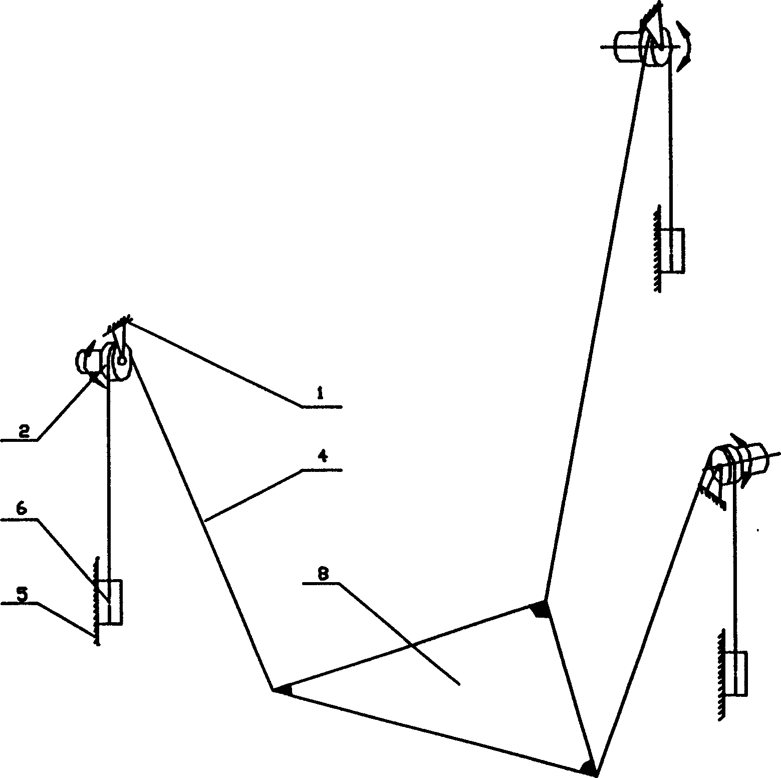 Three-freedom parallel mechanism driven by flexible rope