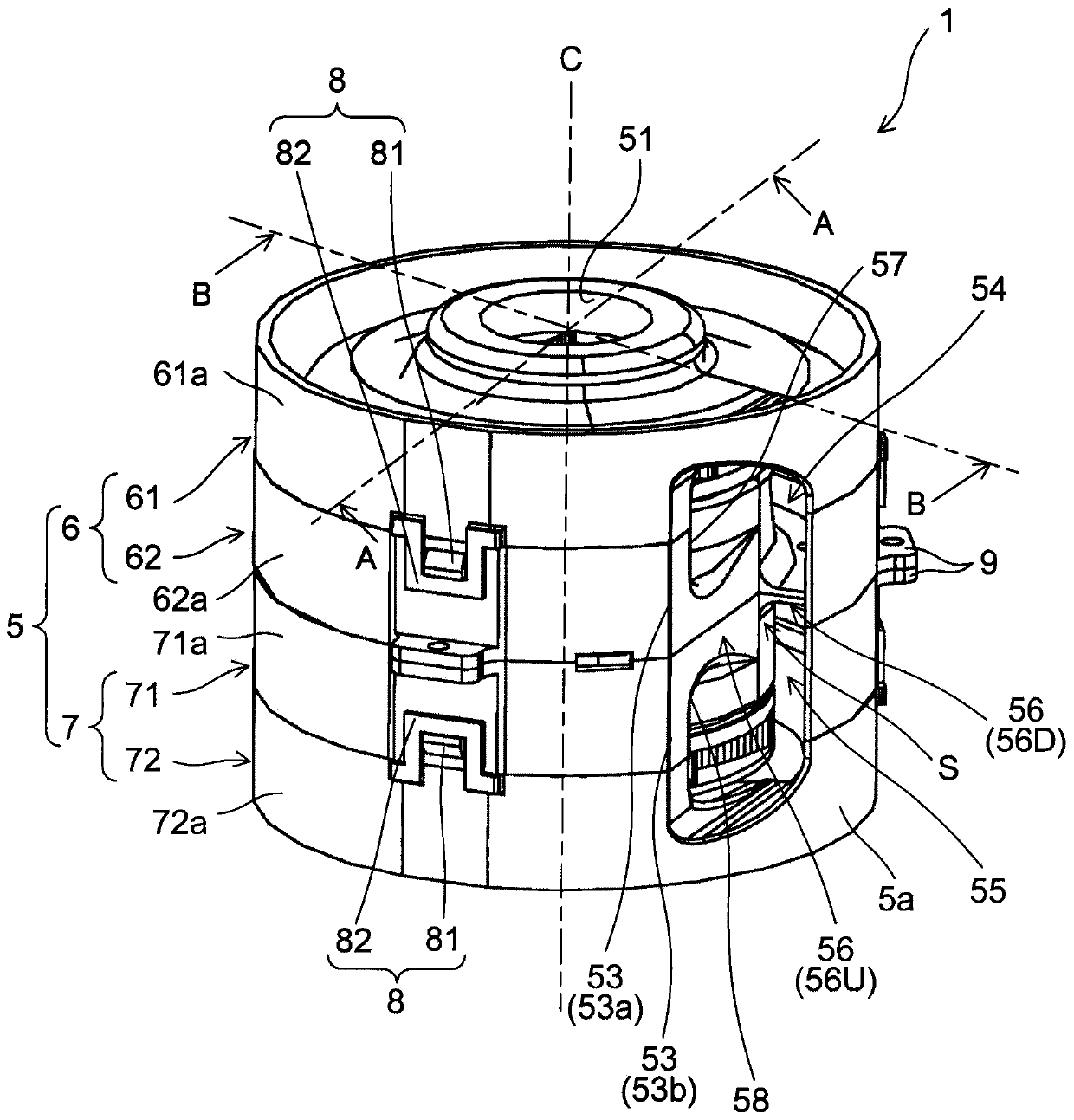 Air blower and air blowing device using same