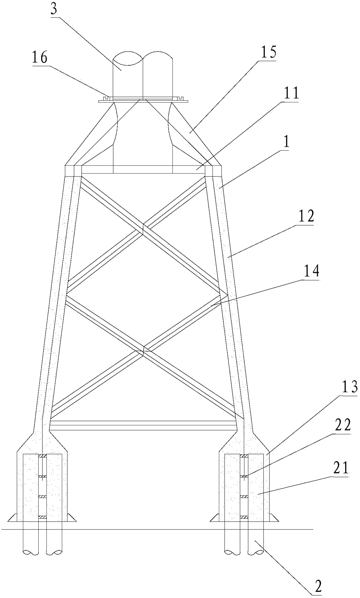 Foundation structure and installation method of an offshore wind turbine tower