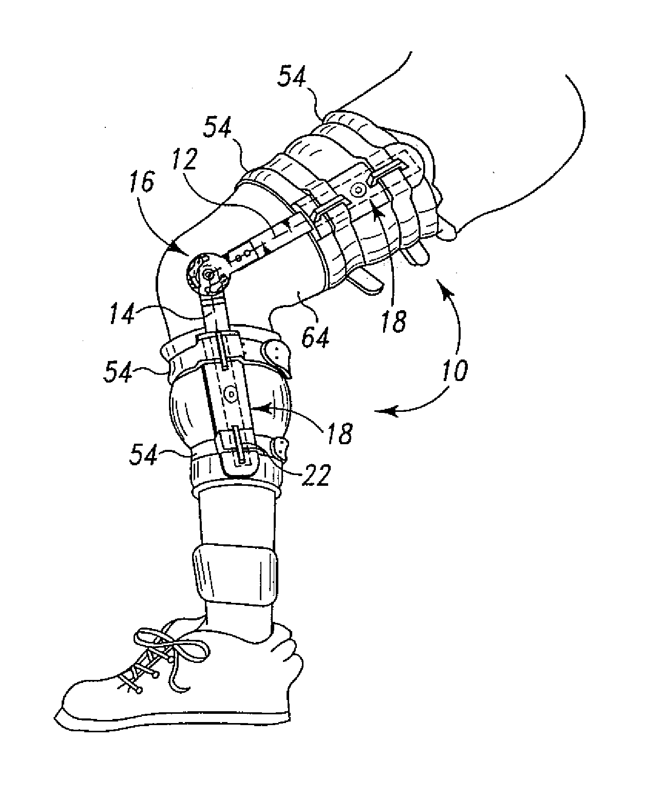 Orthopaedic brace having a range of motion hinge with an adjustable-length strut