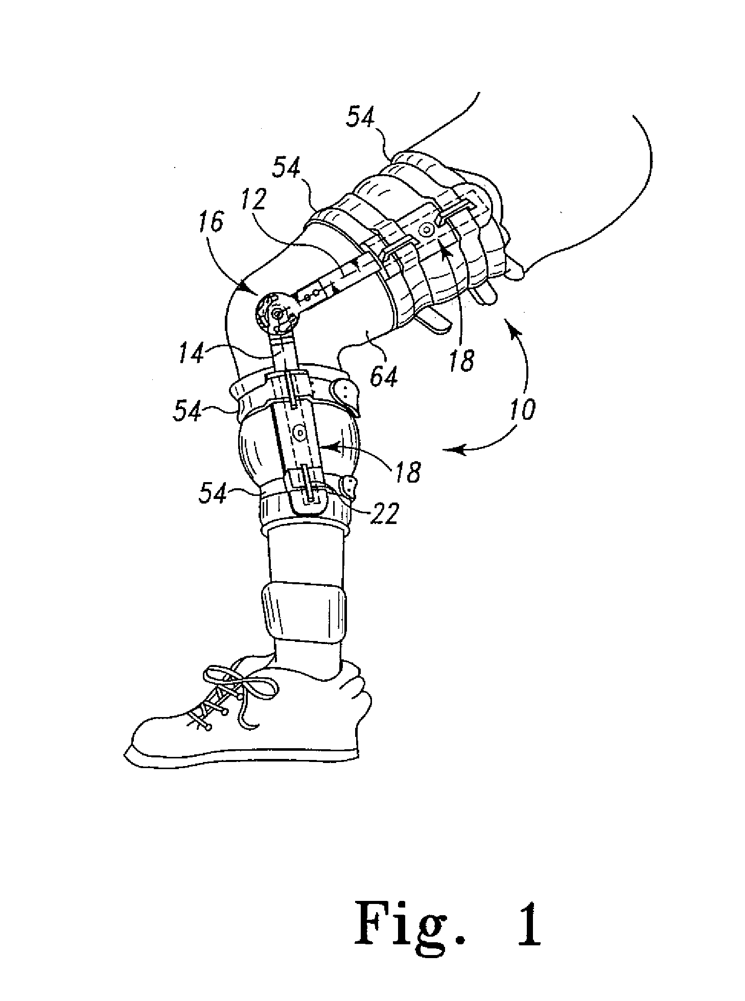 Orthopaedic brace having a range of motion hinge with an adjustable-length strut