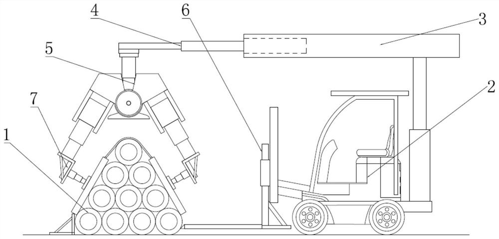 Forklift for round tube material piles on flat ground