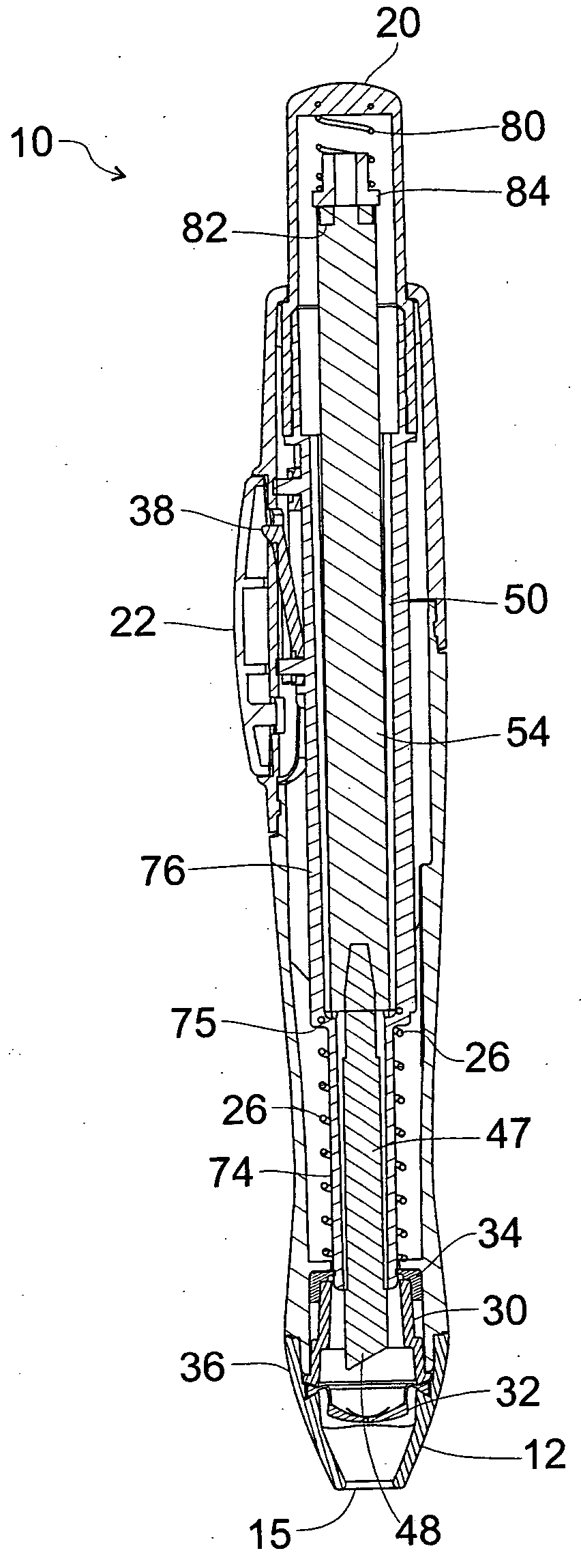 Capless retractable sealed marking instrument with forward chamber