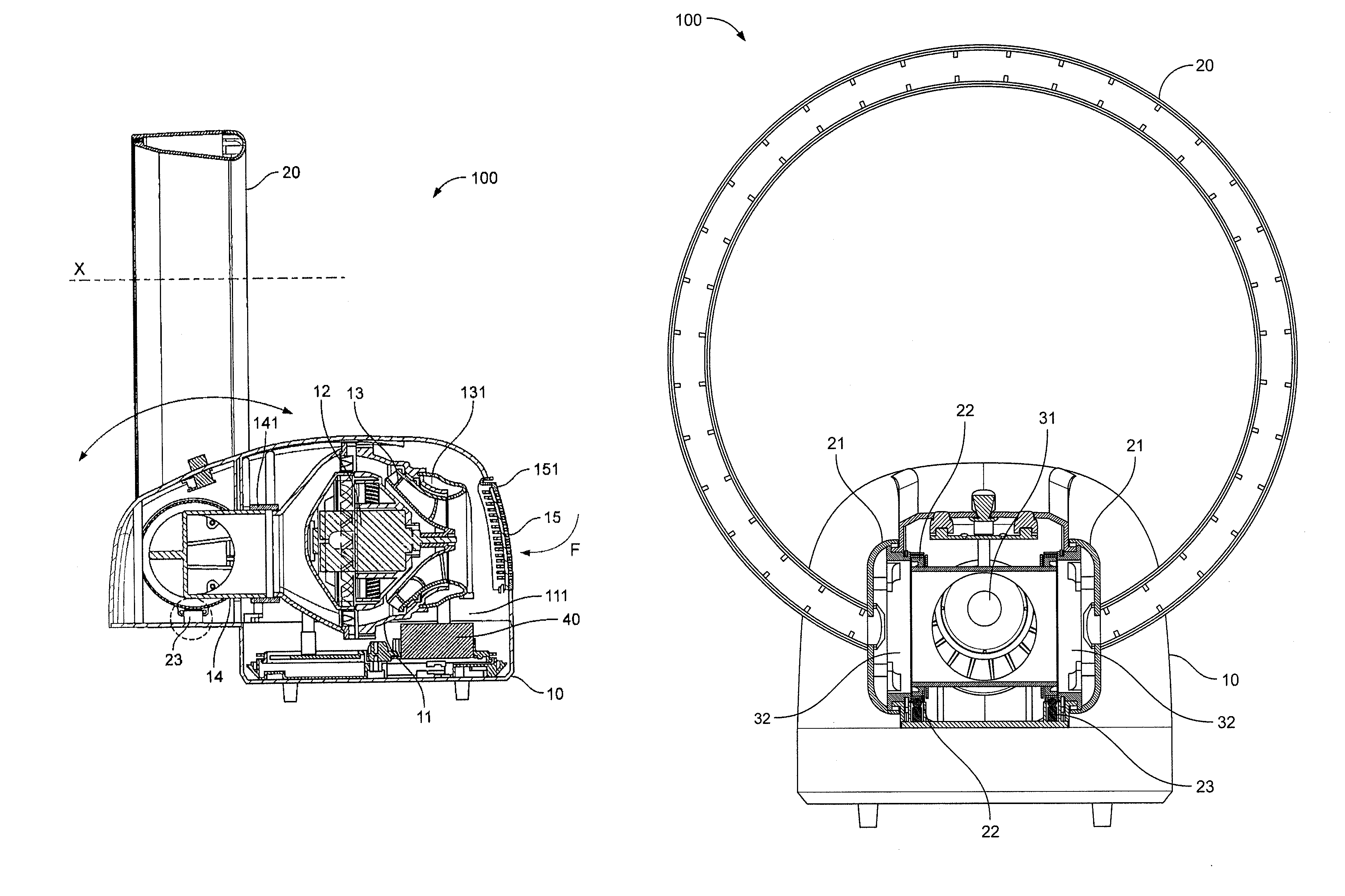 Device for blowing air by means of narrow slit nozzle assembly