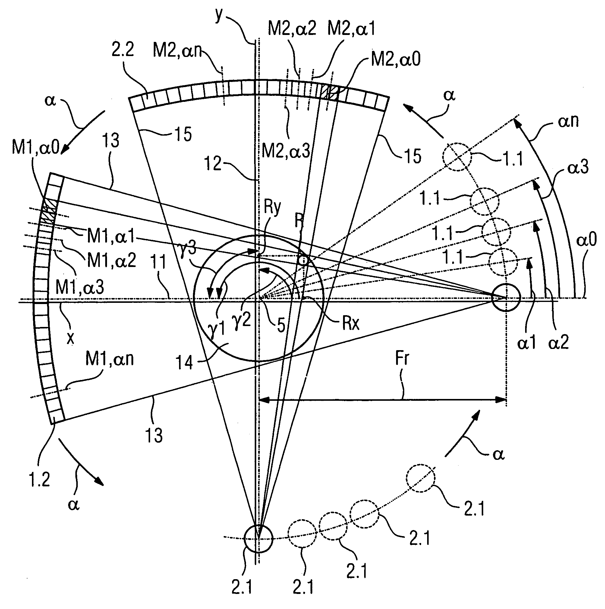 Imaging tomography apparatus with two acquisition systems, and method for determining their system angles