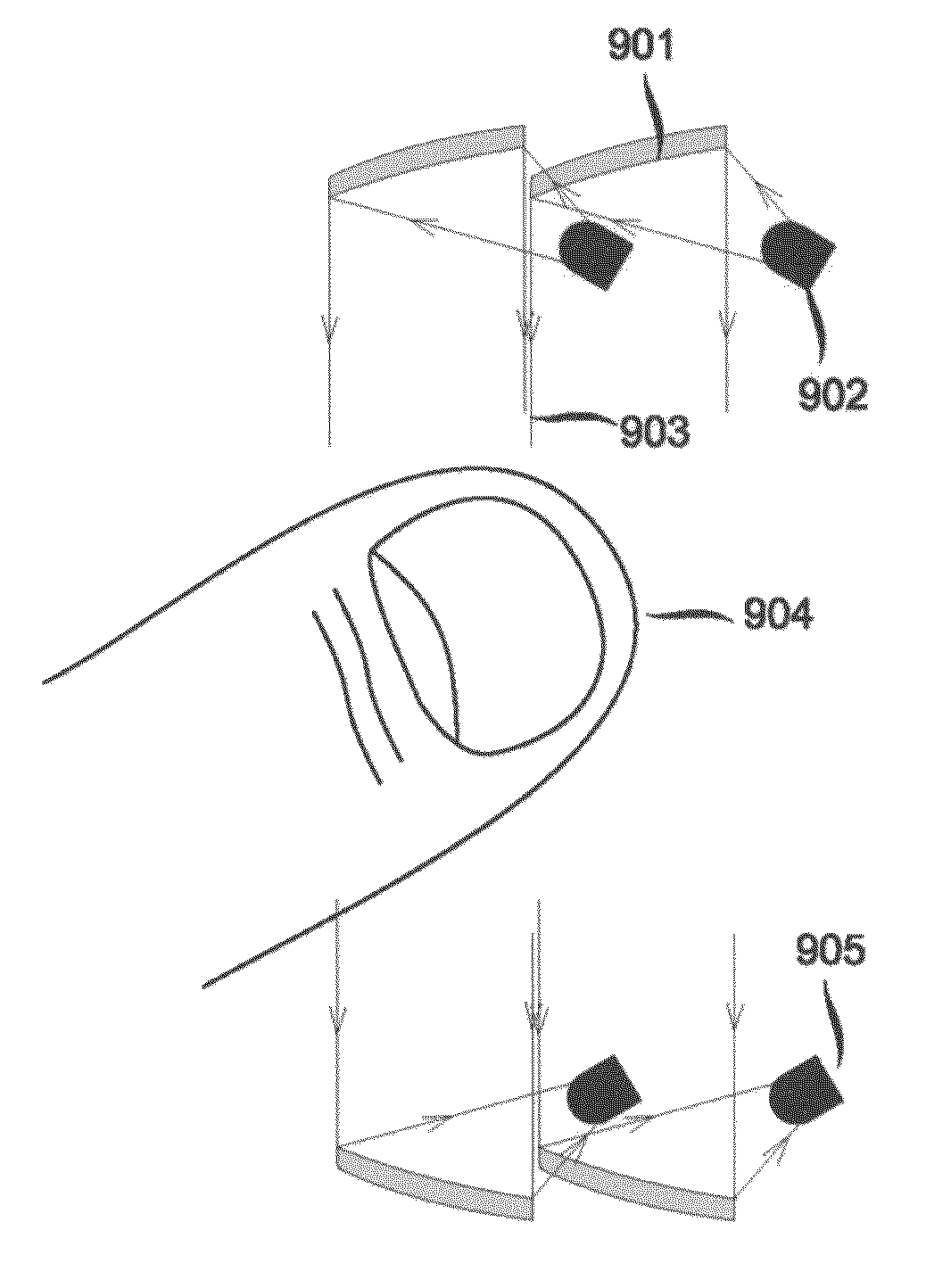 Optical touch screen systems using reflected light