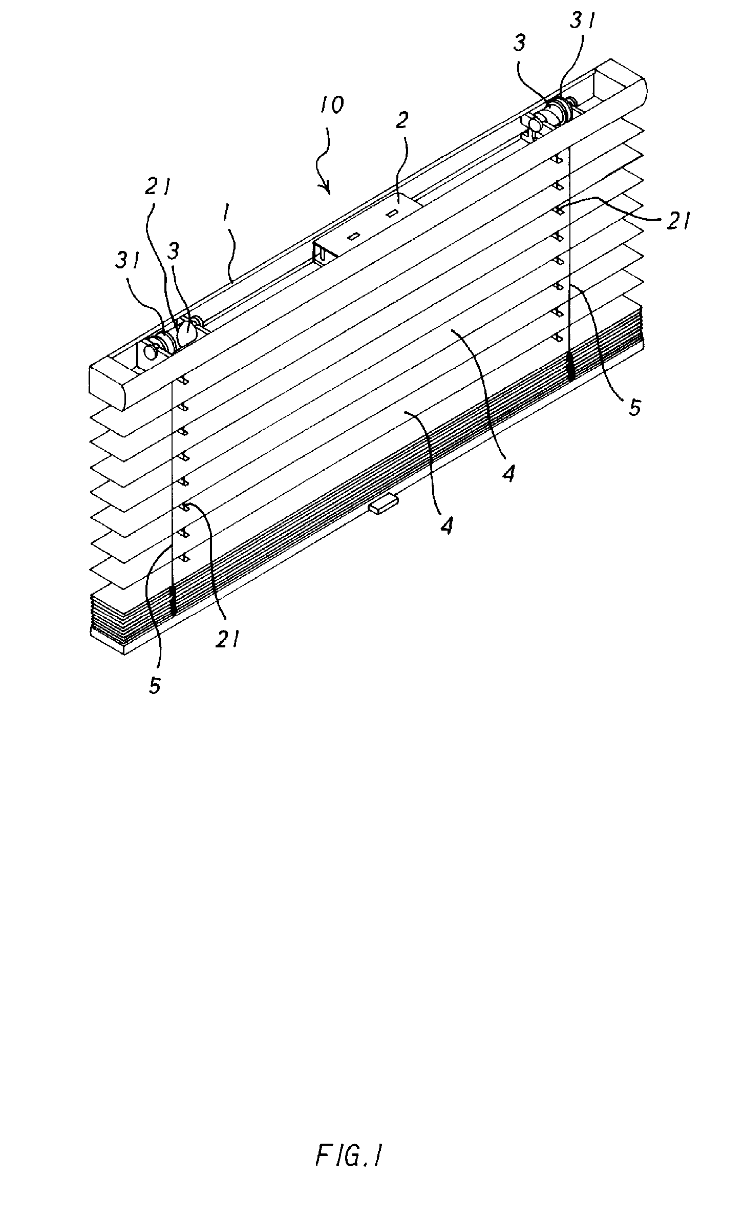 Adjusting structure of a curtain for adjusting the angle of curtain blade