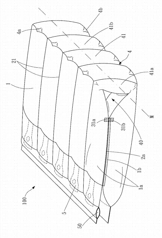 Buffering air bag with opening preset in air column turning region and method for manufacturing buffering air bag