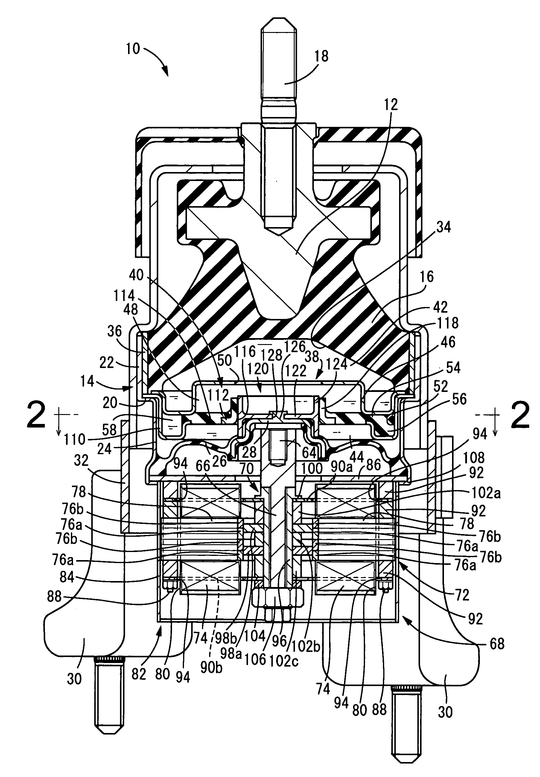 Fluid-filled active damping apparatus