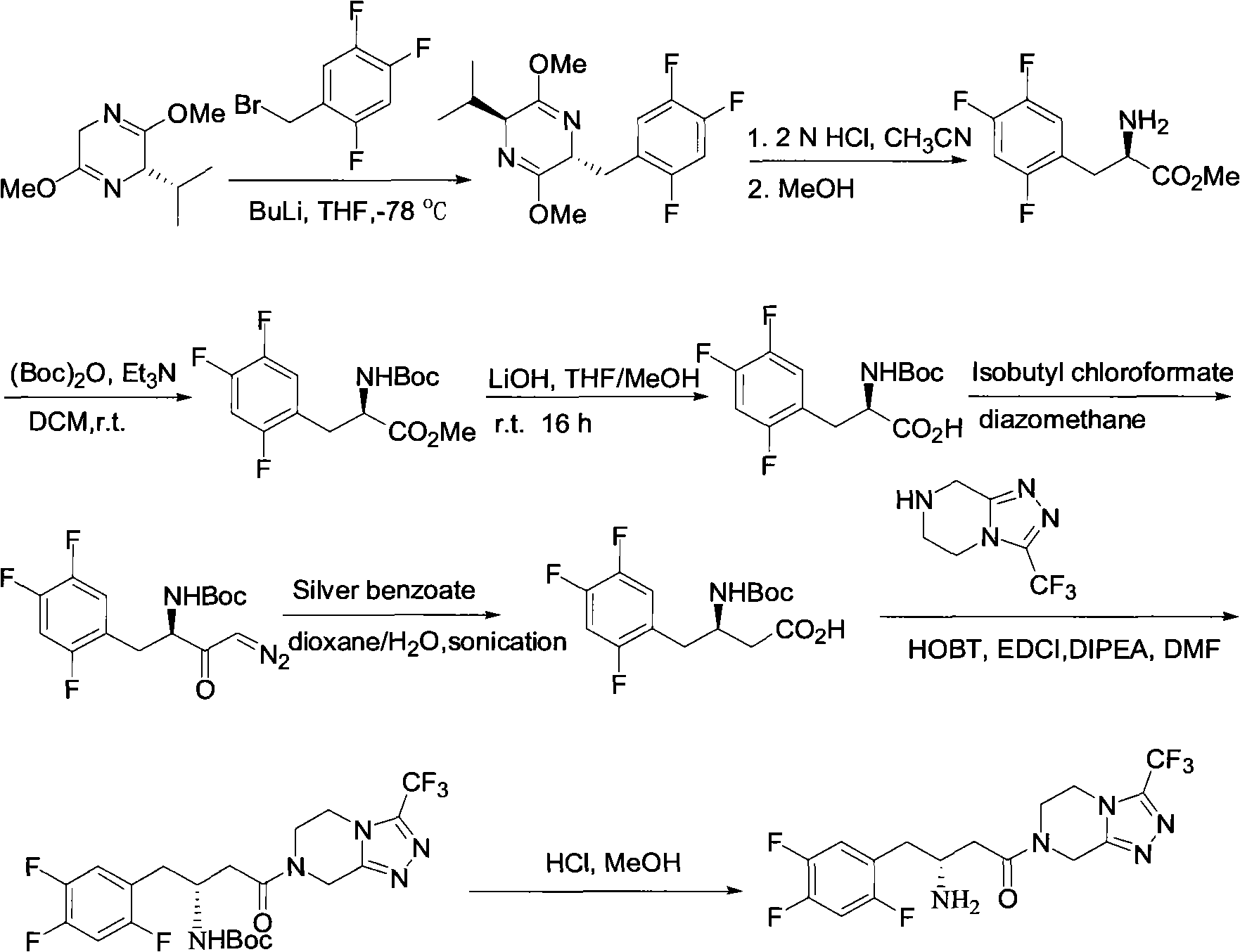 Sitagliptin intermediates as well as preparation method and application of intermediate