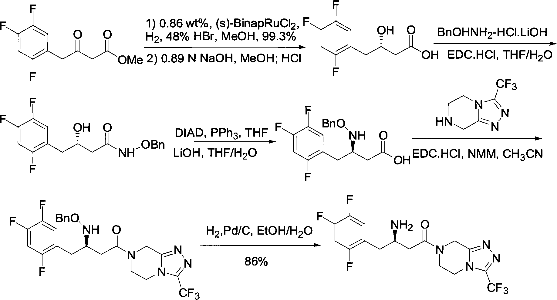 Sitagliptin intermediates as well as preparation method and application of intermediate