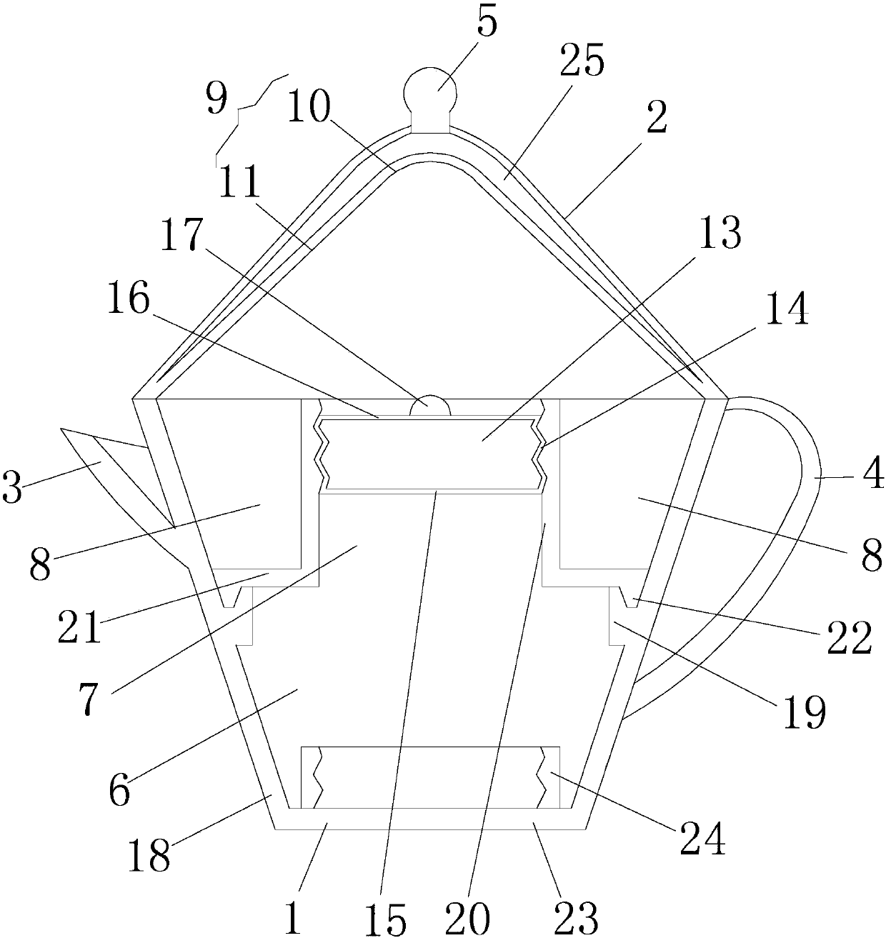 Steaming and brewing dual-purpose teapot with condensation layer