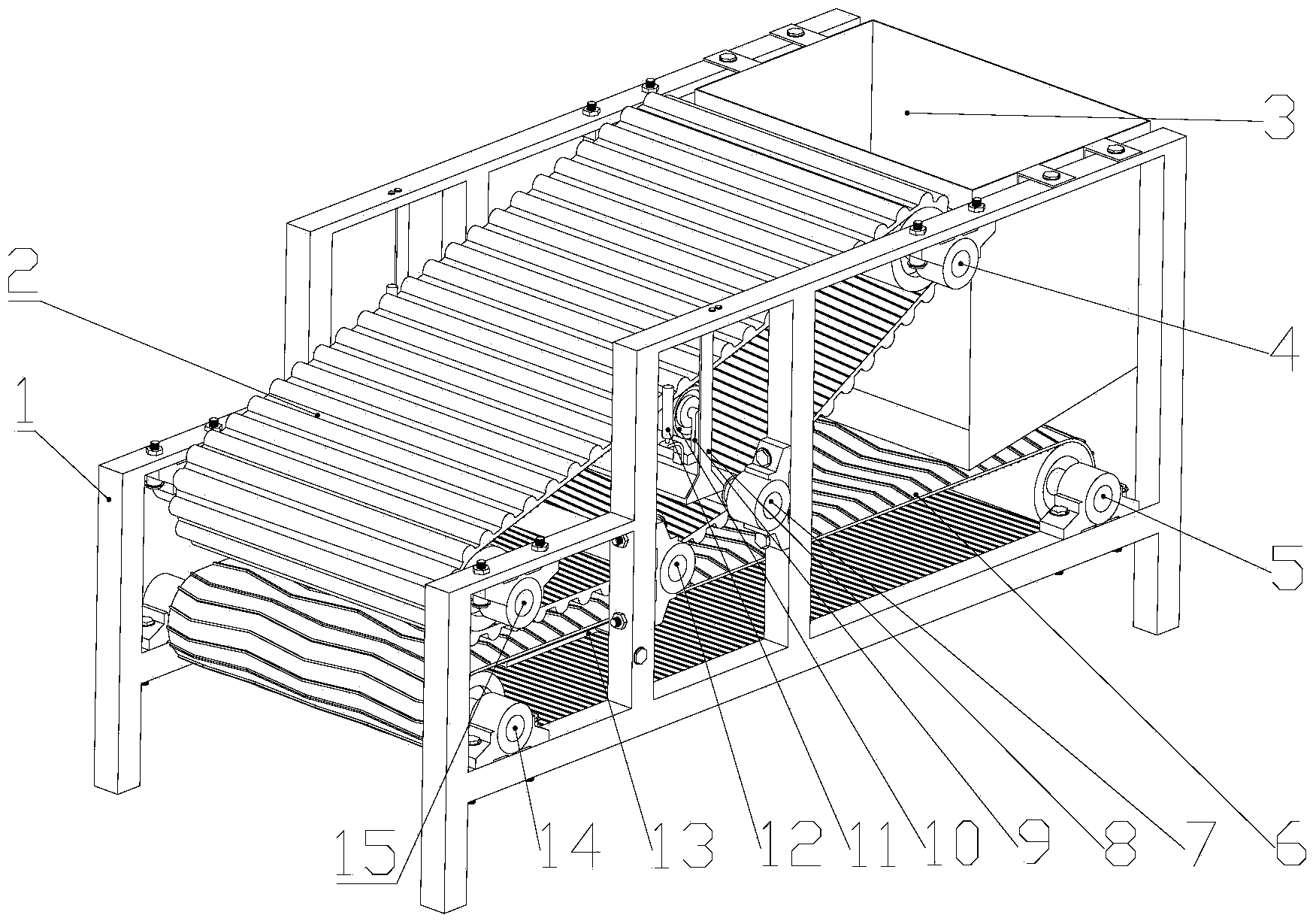 Forming belt automatic skew detection shearing extrusion and flexible shell smashing device for walnut