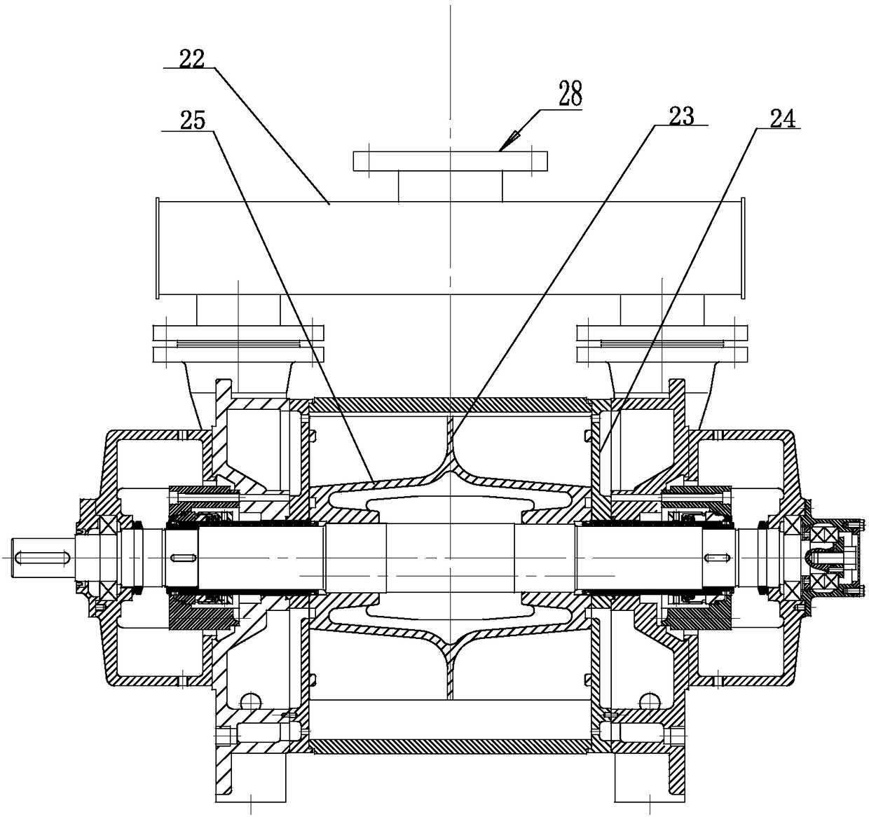 Single-output-shaft liquid ring type vacuum pump internally provided with sliding bearing