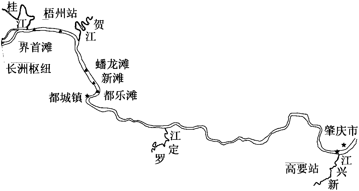 Hub downstream runoff and tide transition river reach designed minimum navigable water level generation method