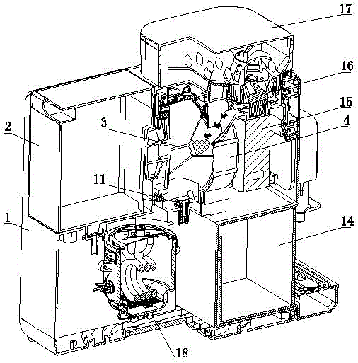 Coffee bean grinding type coffeemaker with rotary bracket